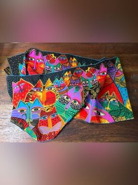 Laurel Burch Silk Cat Scarf Multicolor Rectangle